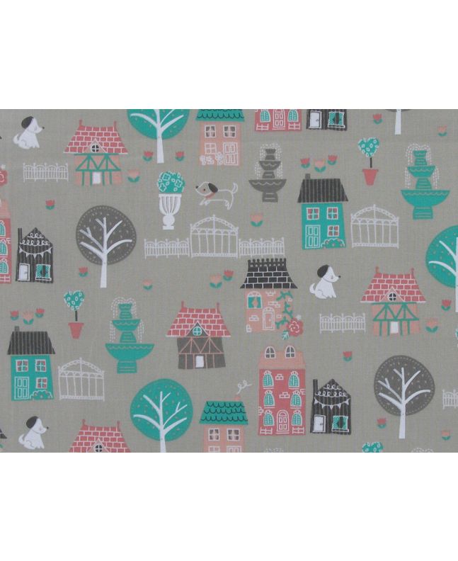 Walk About Town Polycotton  Print, Grey