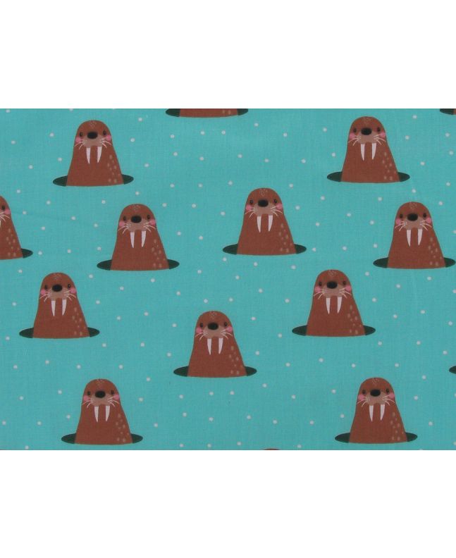 Whack a Walrus Christmas Polycotton Print, Teal