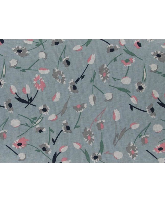 Wildflower Poppy Printed Cotton Linen Blend, Blue