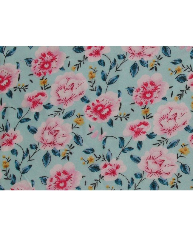 Wildflower Rose Viscose Print, Sky