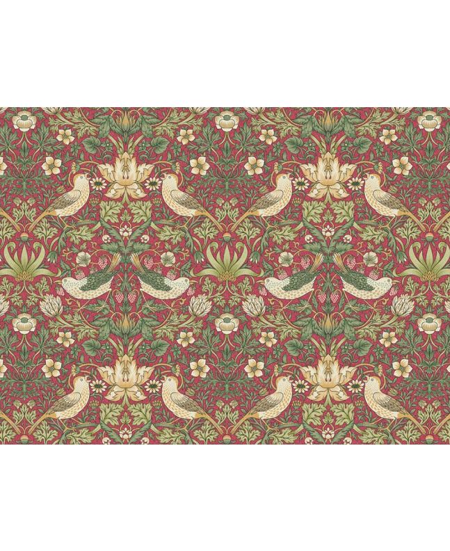 William Morris Strawberry Thief Cotton Panama, Crimson