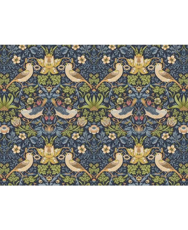 William Morris Strawberry Thief Cotton Panama, Navy
