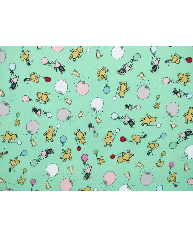 Winnie The Pooh Balloons Cotton Percale Print, Light Mint