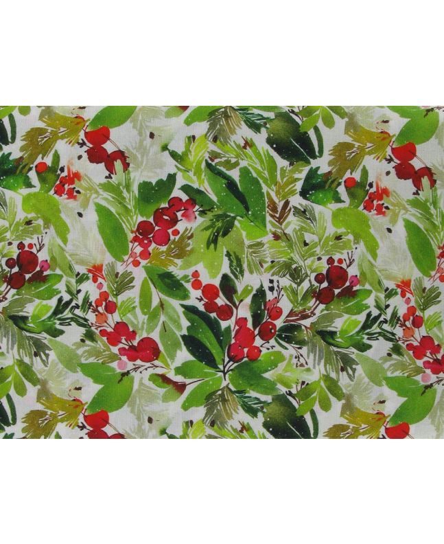 Winter Berries Cotton Print, White