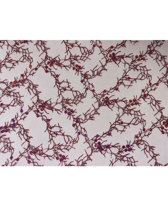 Winter Frost Scalloped Edged Sequin Embroidered Tulle, Wine