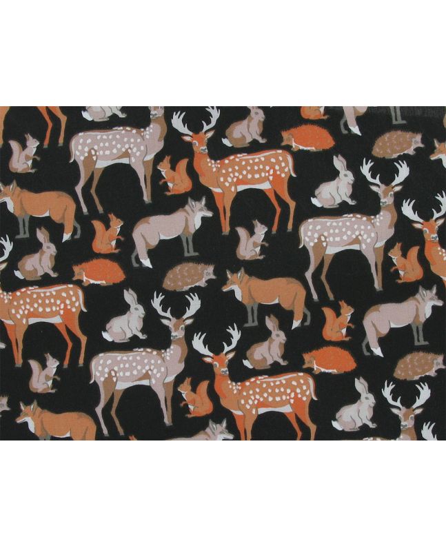 Woodland Animals Polycotton Print, Black