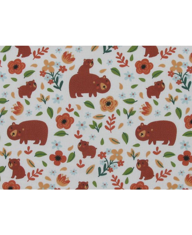 Woodland Bears Polycotton Print, White