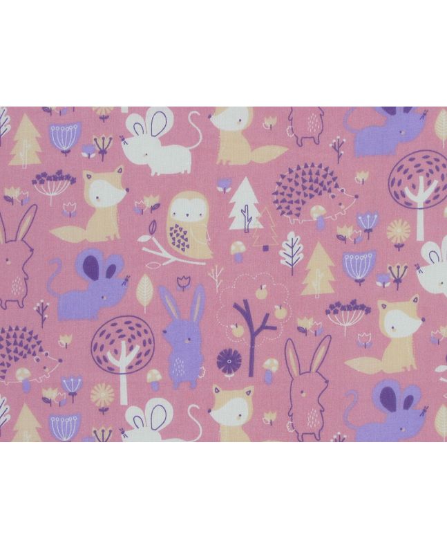 Woodland Cuties Polycotton Print, Pink