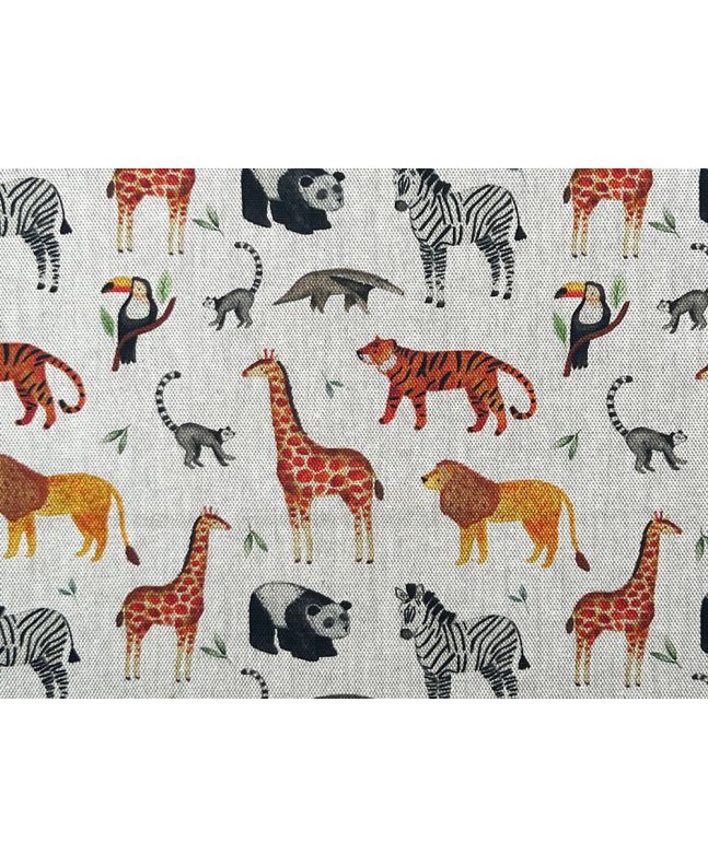 Zoo Animals Linen Look Cotton Panama, Natural