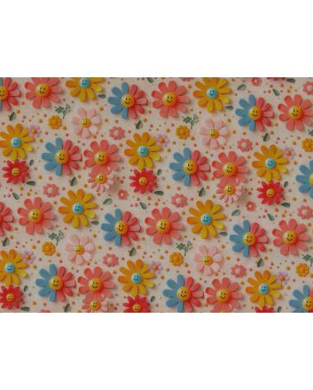 3D Fantasy Cotton Print, Sunflowers Smiles