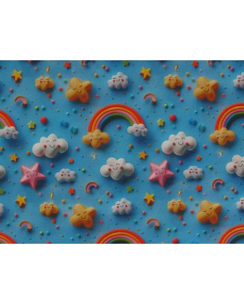 3D Fantasy Cotton Print, Rainbow Clouds