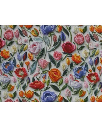 3D Fantasy Cotton Print, Tulip Embroider