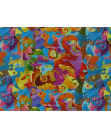 Cubist Faces Cotton Print