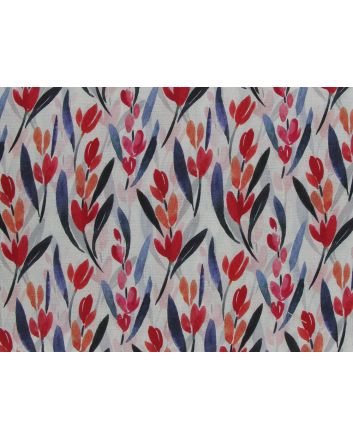 Arty Tulips Viscose Linen Print, White