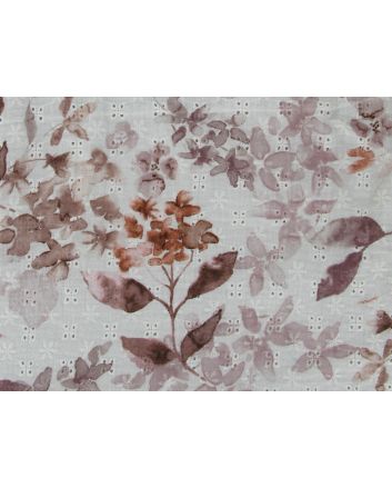 Autumn Leaves Embroidered Anglaise Flat Double Gauze, Brown