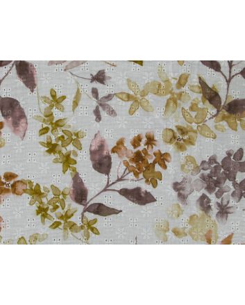Autumn Leaves Embroidered Anglaise Flat Double Gauze, Yellow