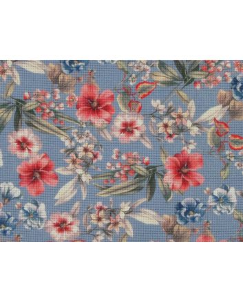 Blossom Burst Mini Waffle Cotton Jersey, Blue