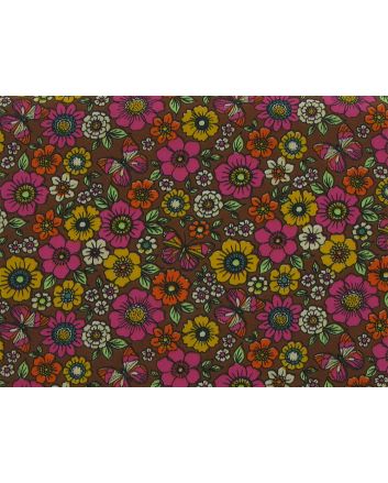 Butterfly Blossoms Polycotton Print, Brown