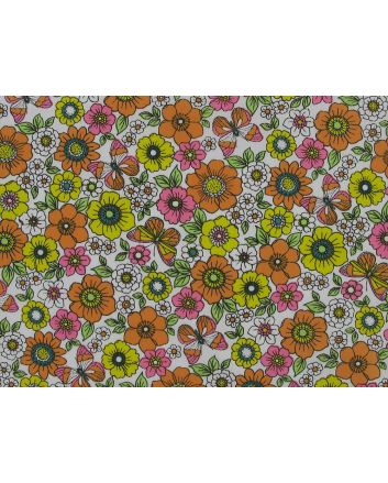 Butterfly Blossoms Polycotton Print, White