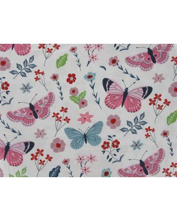 Butterfly Flow Flora Cotton Print, White