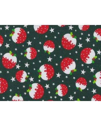 Christmas Puddings Polycotton Print, Green