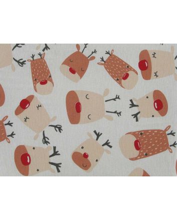 Christmas Rudolph Cotton Rich Panama Canvas, White