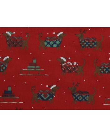 Christmas Sausage Dog Polycotton Print, Red