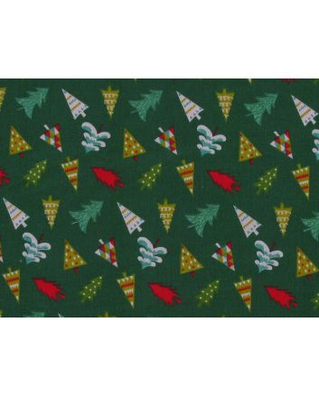 Christmas Snow Trees Polycotton Print, Green