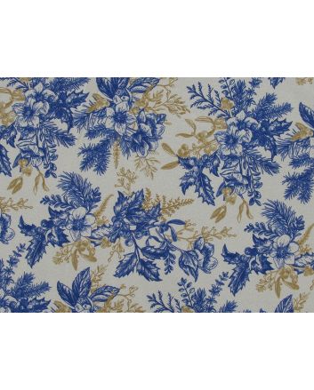 Classic Blue Floral Printed Linen Blend
