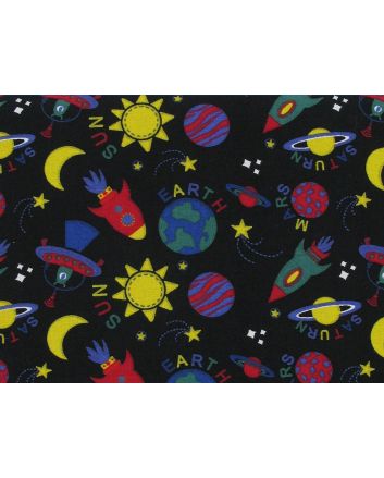 Intergalactic Adventure Cotton Print, Rocket Ship, Black