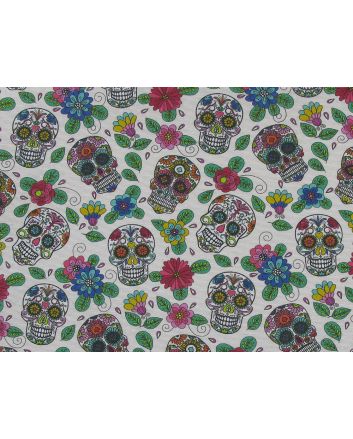 Cotton Rich Panama Canvas, Floral Skulls