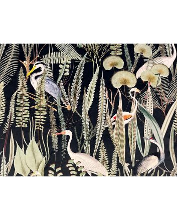 Crane Forest Printed Velvet, Charcoal