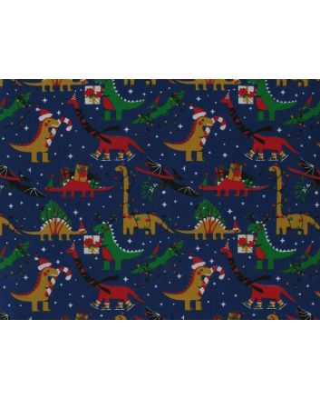 Dino Presents Christmas Polycotton Print, Navy