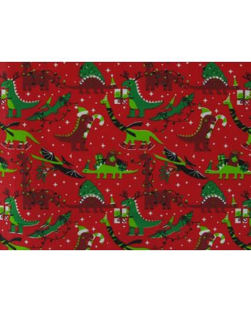 Dino Presents Christmas Polycotton Print, Red