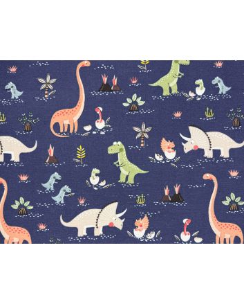 Dino World Cotton Canvas, Navy