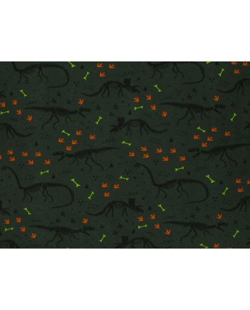 Dinosaur Skeleton Cotton Jersey Print, Olive