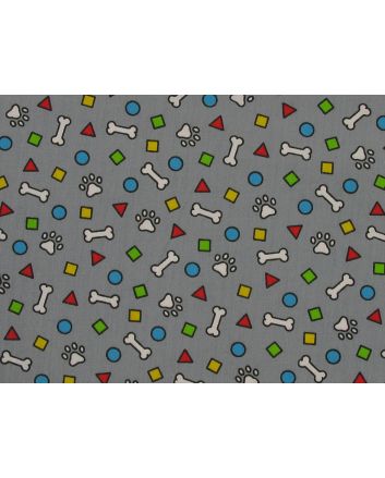Doodle Dog Shapes Polycotton Print, Grey