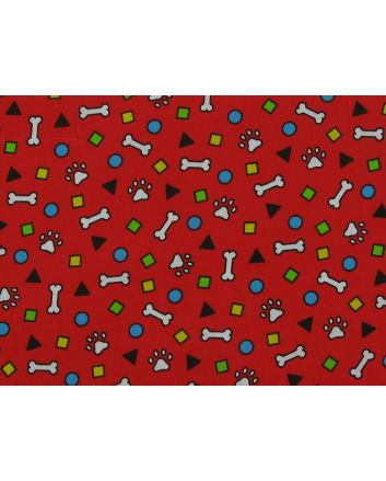Doodle Dog Shapes Polycotton Print, Red