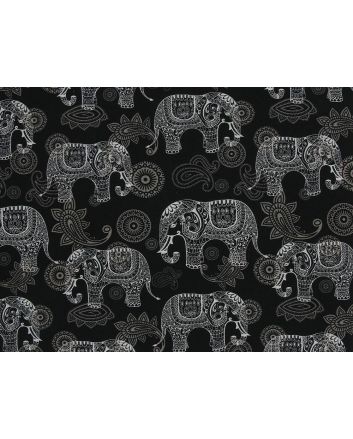 Elephant Henna Cotton Poplin Print, Black