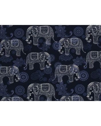 Elephant Henna Cotton Poplin Print, Navy