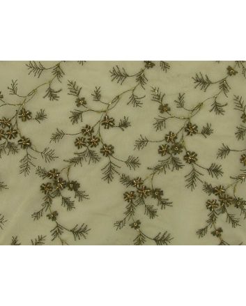 Camelia Crest Embroidered Scalloped Edged Sequin Tulle, Mustard