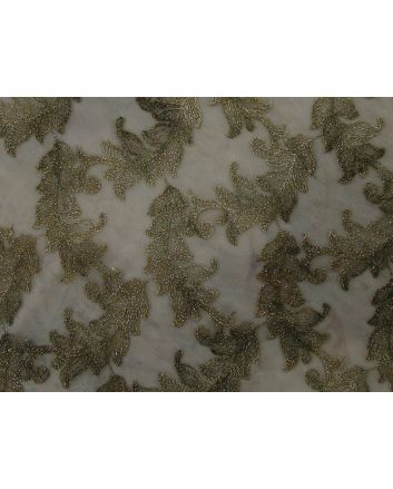 Floral Wave Embroidered Scalloped Edged Sequin Tulle, Gold