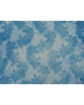 Floral Wave Embroidered Scalloped Edged Sequin Tulle, Sky