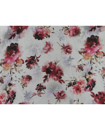 Faded Roses Faux Silk Charmeuse, Silver