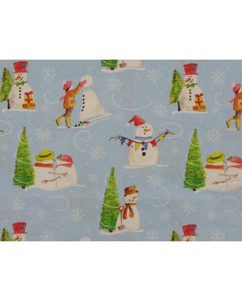 Fairytale Snowman Cotton Print, Sky Blue