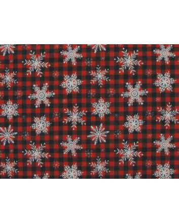 Falling Snowflakes Check Polycotton Print, Red and Black