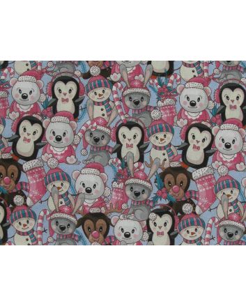 Festive Friends Christmas Cotton Print, Baby Blue