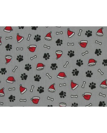 Festive Paw Polycotton Print, Grey