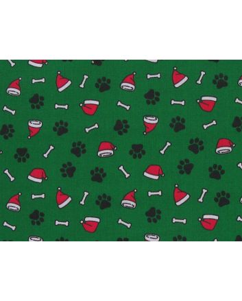Festive Paws Polycotton Print, Green