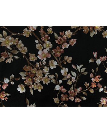 Floral Bouquet Vines Plush Stretch Velour, Black